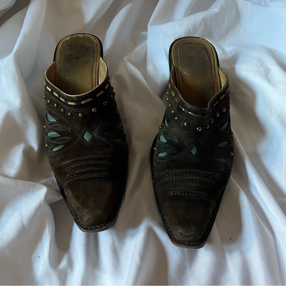Cole Haan Brown Suede Heeled Western Mules